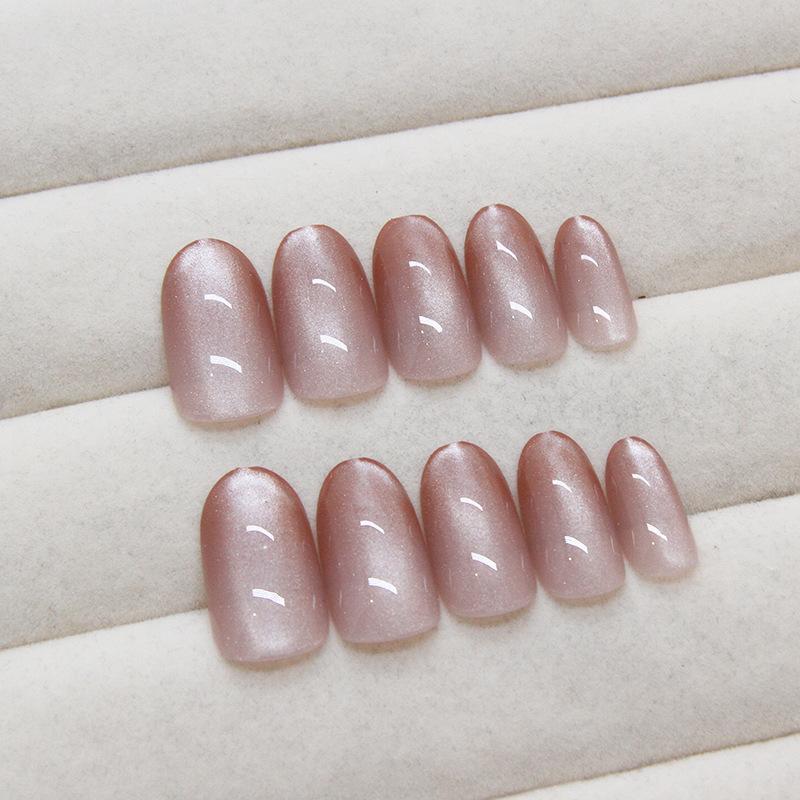 Cat's eye wearing nail piece Solid color removable nail manicure piece Simple ins wind nail patch Round head nail type