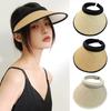 Summer Sunshade Black Rubber Hat Women's Adjustable Straw Hat Fashionable Outdoor Sun Hat  Headband Bare Top Beach Hat Casquette