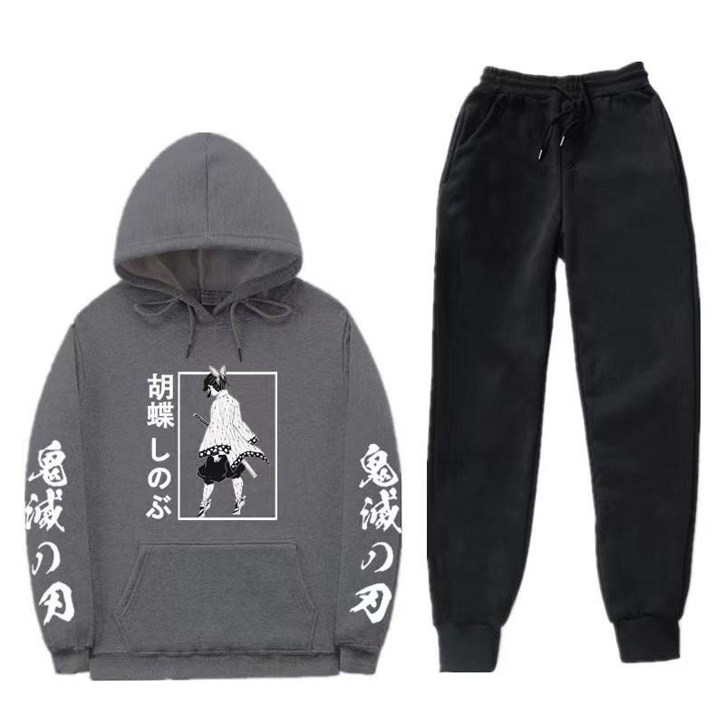 Unisex Anime-Inspired Hooded Sweatshirt Set Winter Thick Cotton Blend Tracksuit Teens Adults