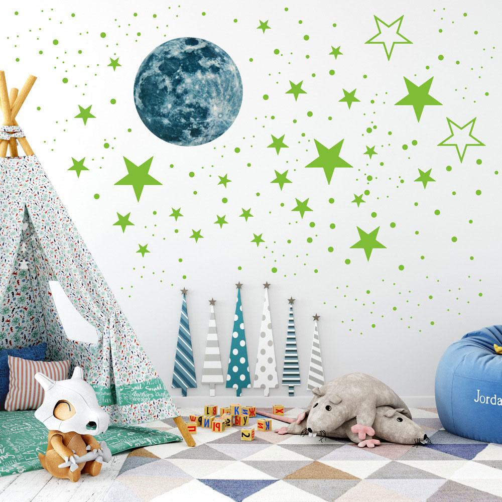 435Pc Moon Planet Space Kid Wall Stickers Glow In The Dark ...