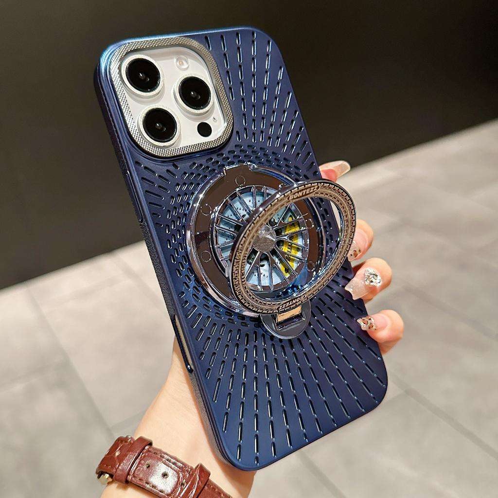 For iPhone 15 Pro Case Compatible with MagSafe Gyroscope Kickstand Heat Dissipation PC Back Cover