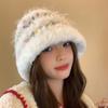 Keep Warm Faux Fur Bucket Hat Korean Style Winter Basin Cap Sweet Plush Fisherman hat  Daily