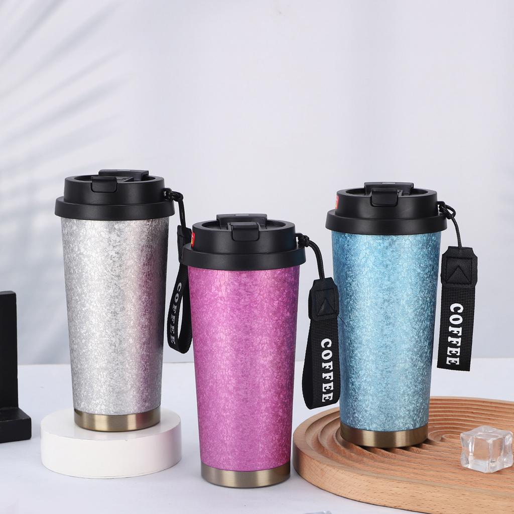 New Stainless Steel Coffee Cup High Appearance Level Double Drink Thermos Cup Will Carry Rope Double Gift Cup