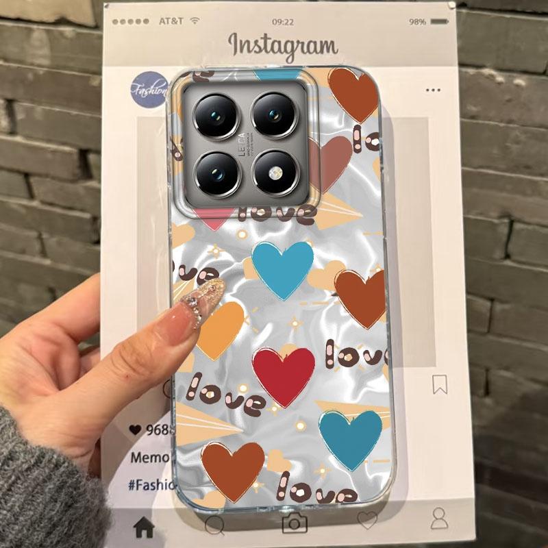 Cute Love Heart Bow Girls Water Texture Phone Case For Xiaomi 14T 13T Pro 14Tpro 11 Lite 5G NE Silicone Shockproof Fundas Cover