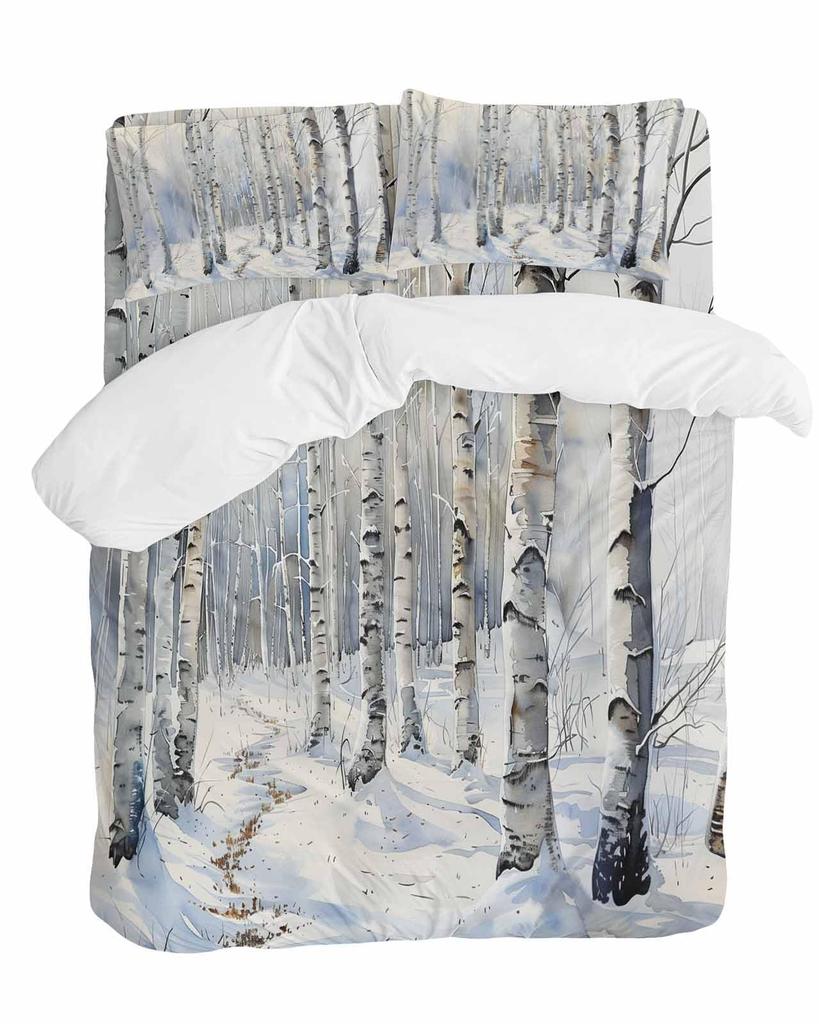 Trees In The Snow Duvet Cover Sets For Kids Teens Queen Lightweight Quilt Covers Winter Themed Bedding Set Room Decor No Quilt