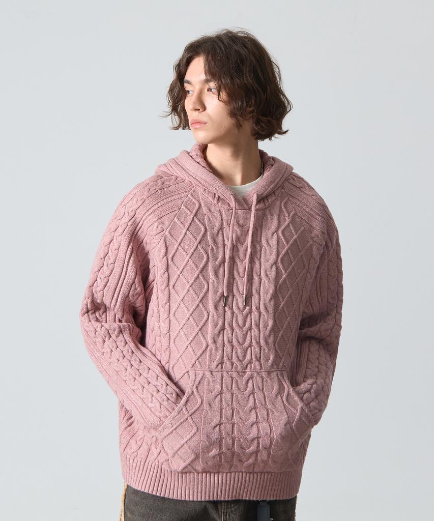 Dimiteulibeullaeg Heavyweight Cable Knit Hoodie_Dusty Pink