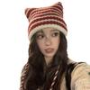 Japanese Little Devil Striped Hairball Knitted Wool Hat Children Autumn And Winter Cat Ears Cute Funny Pullover Hat