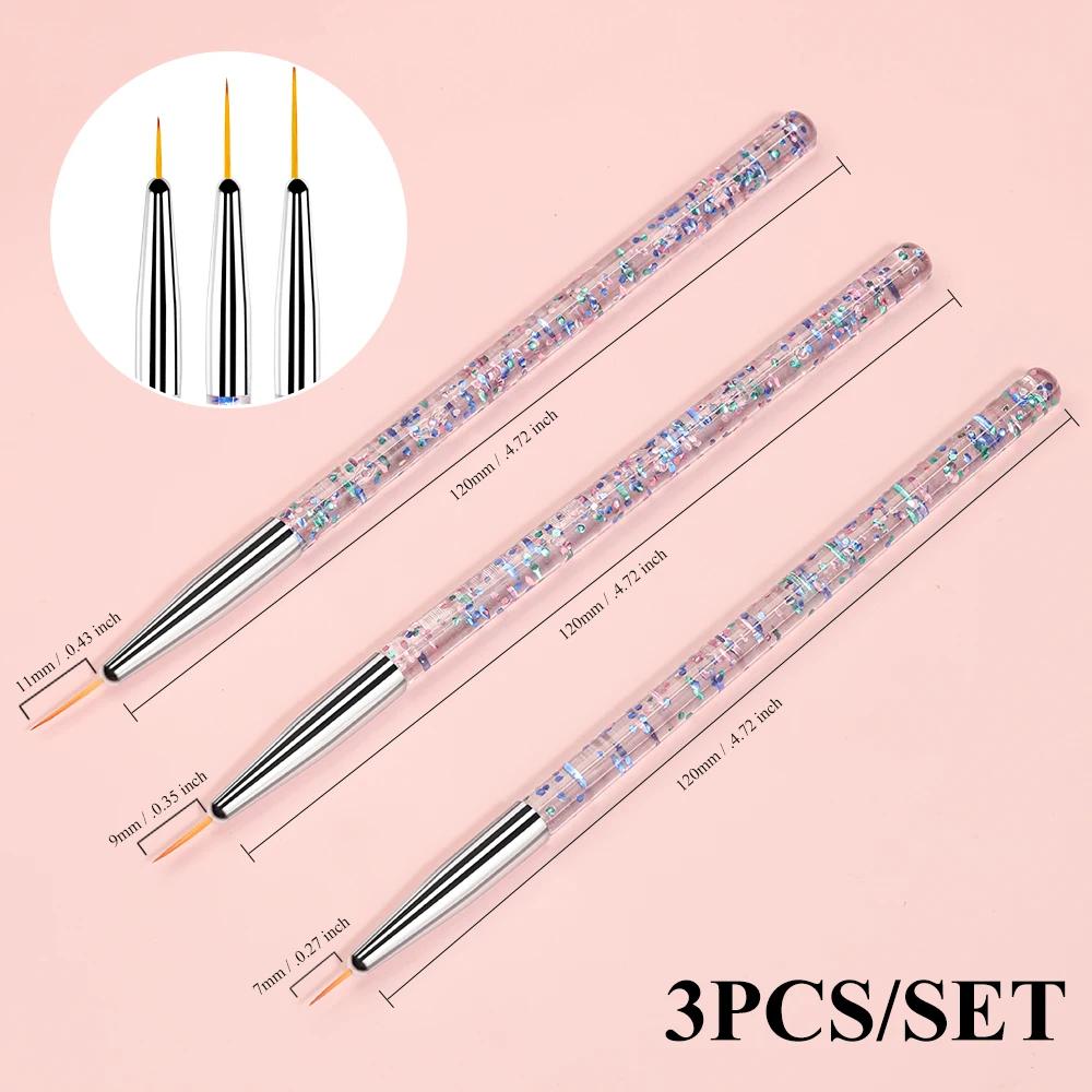 3pcs Nail UV Gel Brush Painting Pen Manicure Set DIY Ultra-Thin Line Drawing Pen Acrylic French Stripe Manicure Liner Brush Tool
