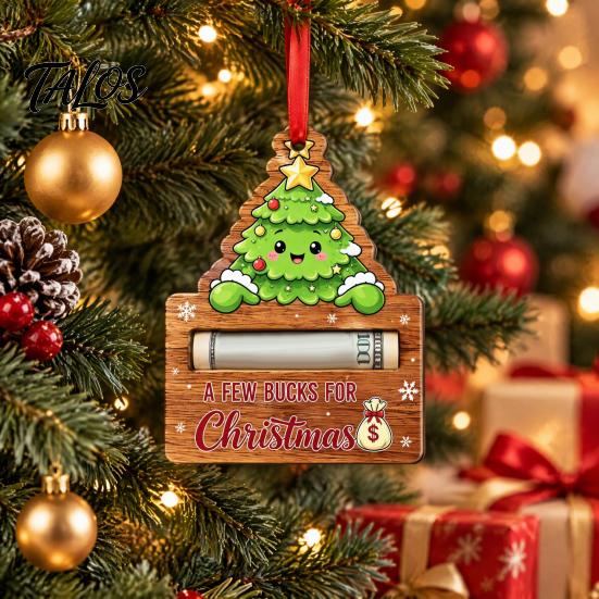 Christmas Cash Holder Ornament Holder, Creative Wooden Hanging with Red Lanyard, Holiday Money Pendant Vivid Printing for Tree Party Supplies