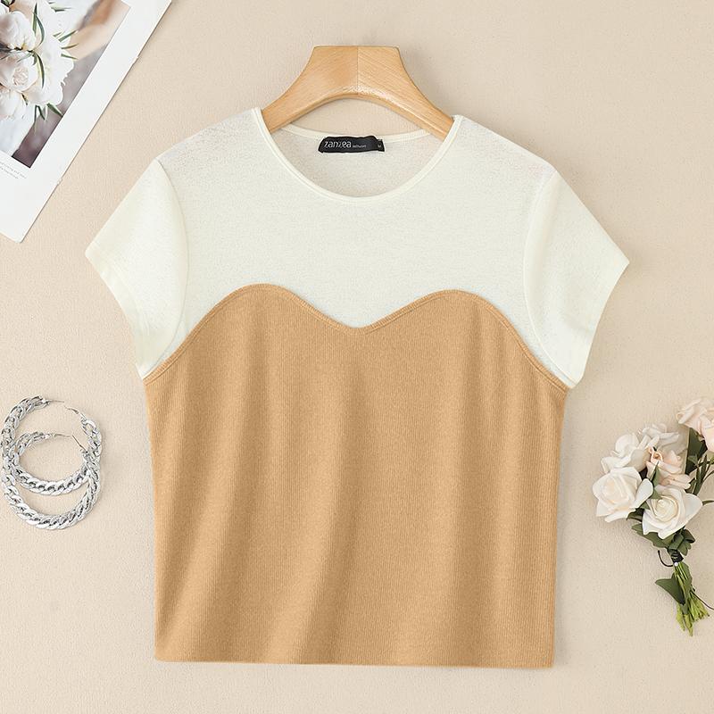 

ZANZEA Женские повседневные футболки с круглым вырезом, коротким рукавом, летние, пэчворк L хаки