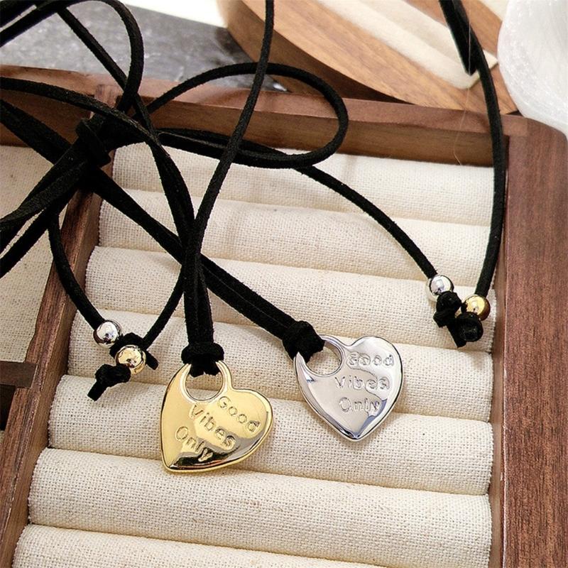 Big Heart Pendant Necklace Trendy Y2K Grunge Neck Jewelry Alternative Color Rope Neckchains Gift for Teen Girls