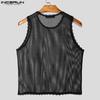 INCERUN Sommer Herren Ärmelloses Spitzensaum Mesh Durchsichtig Party Cropped Tank Tops
