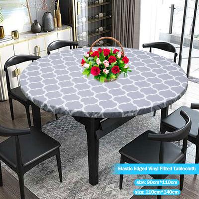 Round Table Cover Elastic Edged Tablecloth Indoor Outdoor Fitted Vinyl Table Cloth Oil Waterproof Wipeable Table Protector Cover