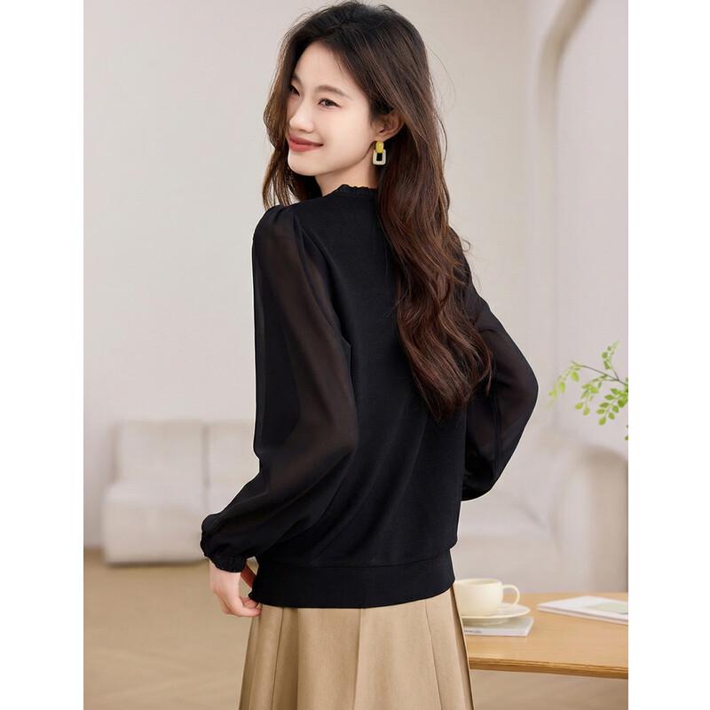 Oudeifu Elegant Rhinestone Tie-Neck Blouse
