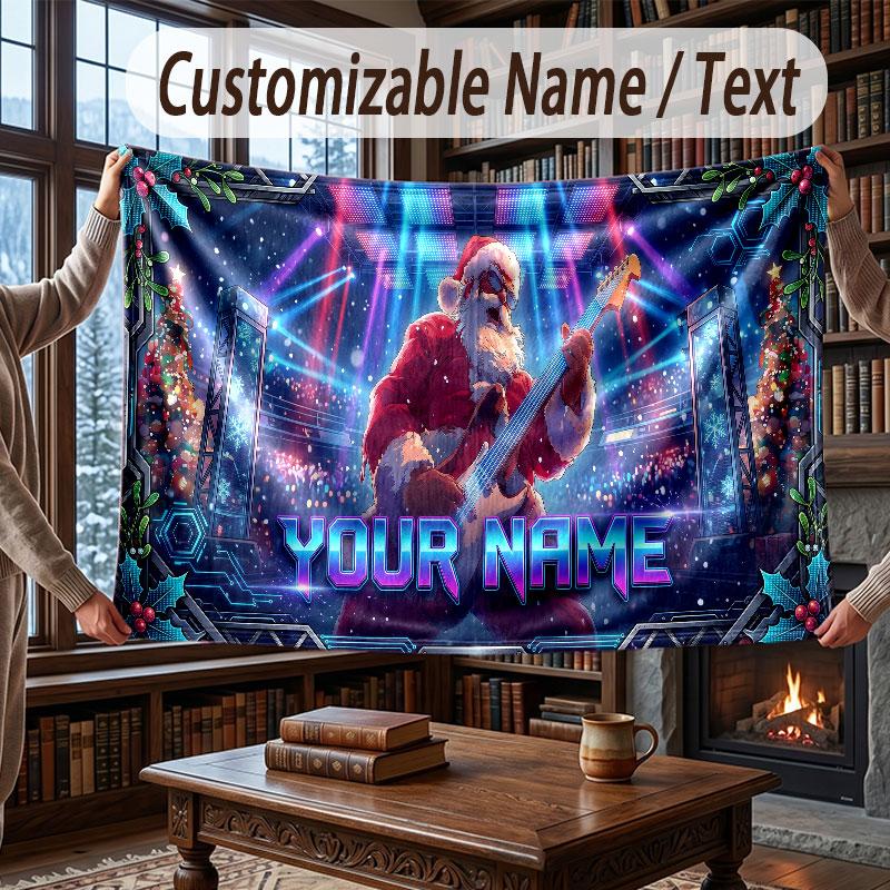 Music Theme Throw Blanket Custom Name Text Personalized Blanket Soft Cozy Blanket for Home Sofa Bed