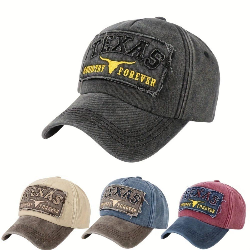 Cappellino da Baseball Ricamato Lettera Texas Retrò Visiera in Cotone Lavato Cappellino con Visiera Regolabile Cappellini da Baseball per Uomo Donna Unisex