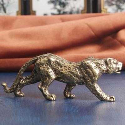 Leopard Statue Small Cheetah Figurine Brass Art Crafts for Home Office Shelf Table Realistic Antique Classical Decor