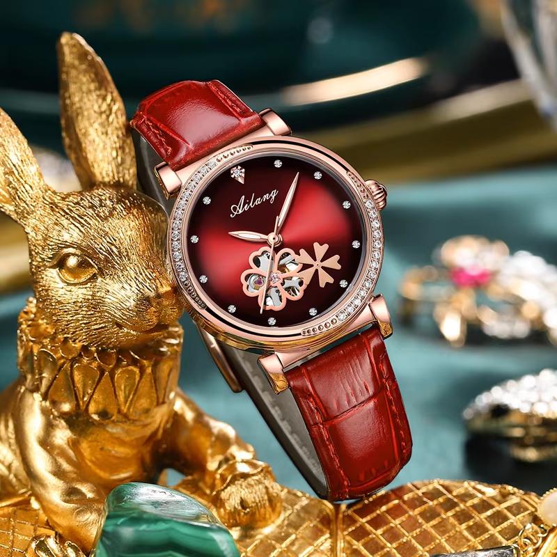 Seagull Fashion Women's Watch Leather Strap Waterproof Skeleton Automatic Mechanical For Ladies Watch Necklace Set 8867 Series