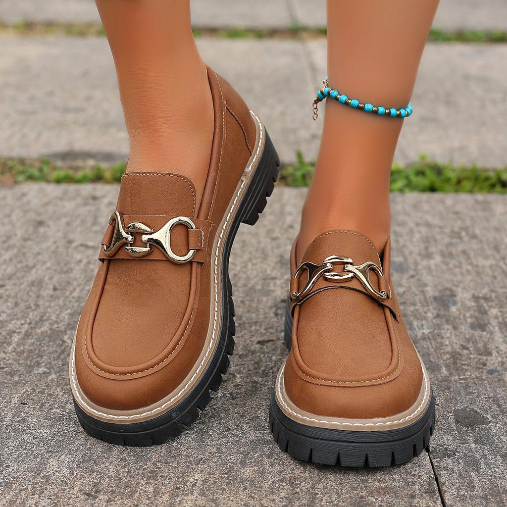 British Style Large Size Loafers Women's 2025 New Fashion Versatile Retro Color Matching Casual Thick Heel Platform Single Shoes