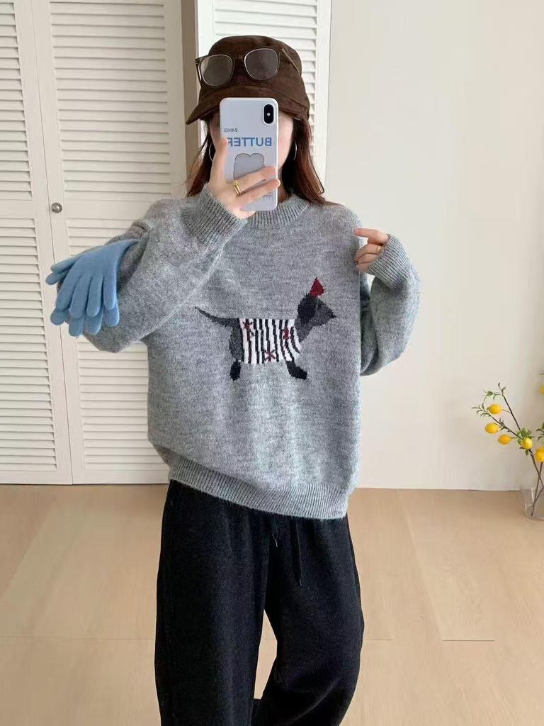 Women's Autumn/Winter 2025 Thickened Embroidered Puppy Pullover Sweater, Age-Reducing Knitted Layered Top