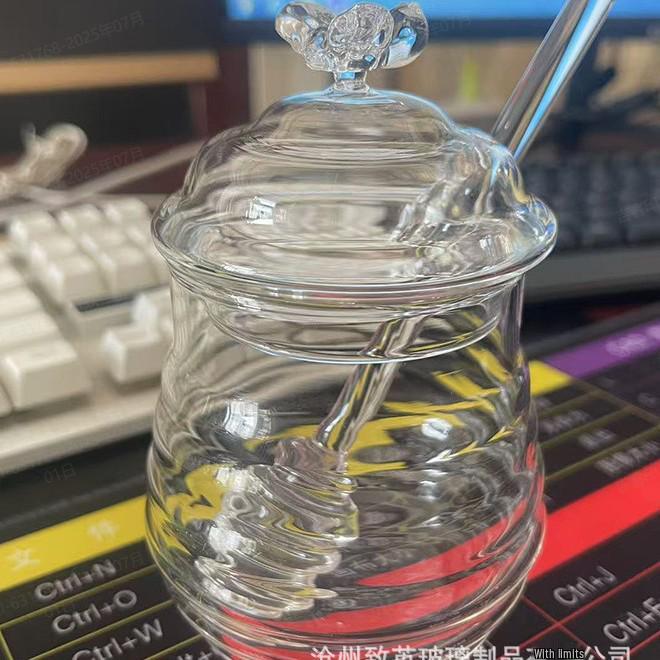 Honigglas aus hochborosilikatglas mit Rührstab - Transparenter Sirup- und Marmeladenbehälter