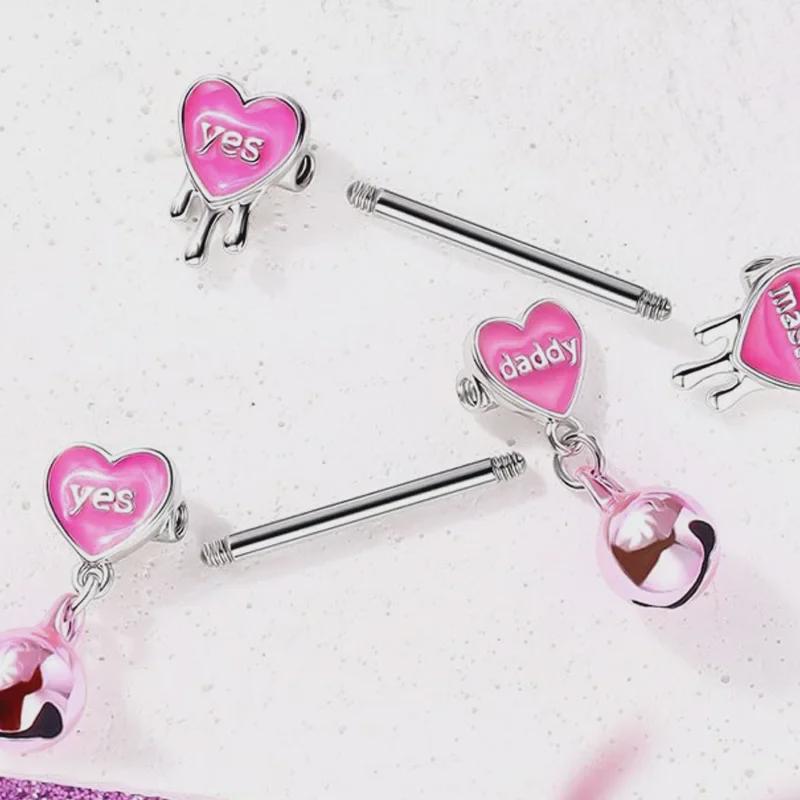 Pink Letter Stainless Steel 14G Nipple Barbell - Sexy Girl Piercing Jewelry