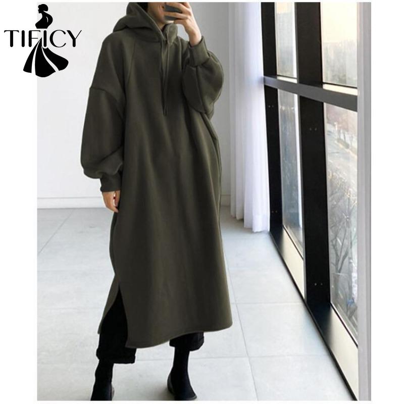 TIFICY Damenmode Casual Herbst Winter Einfarbig Druck Langarm Mit Kapuze Lange Hoodies & Sweatshirts