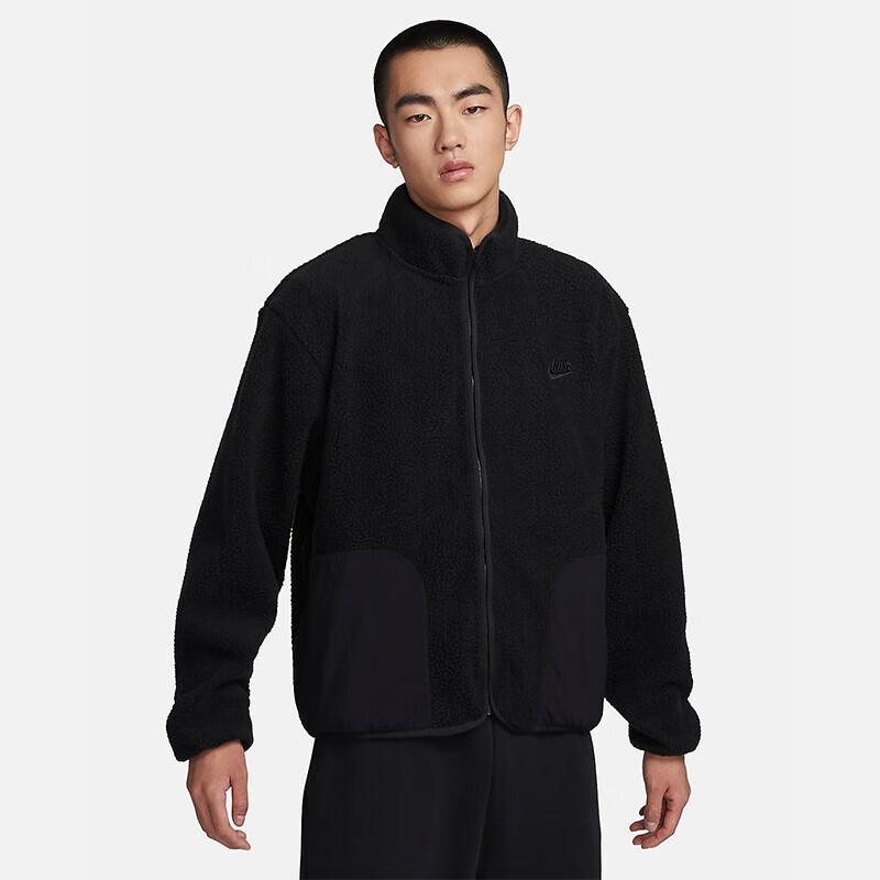 Nike Men's Winter Stand-Collar Jacket Fleece-Lined for Warmth Plush Casual Sportswear