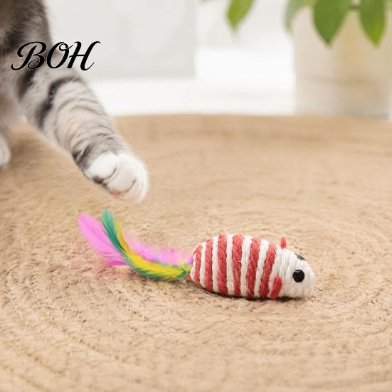 Indoor Cat Hunting Stimulation Colorful Mouse Toys, Jute Rope Chew Feather Mice Natural Kitten Toys Teeth Cleaning for Cats Exercise And Oral