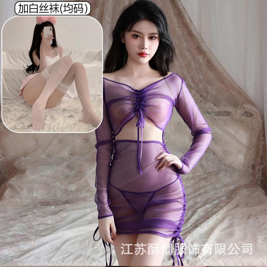 Sex Underwear Perspective Long Sleeve Hip Wrap Dress Passion Hot Sexy Uniform Seduction Suit