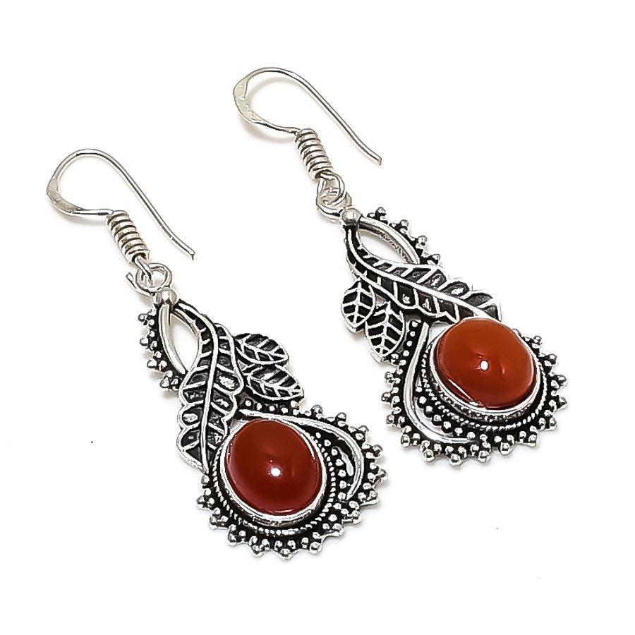 Natural Carnelian Gemstone 925 Sterling Silver Jewelry Earring 1.97  AE-12956