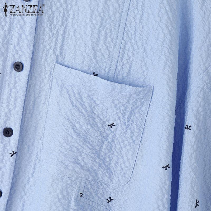 ZANZEA Women Casual Round Neck Summer 3/4 Sleeve Loose Print Blouse