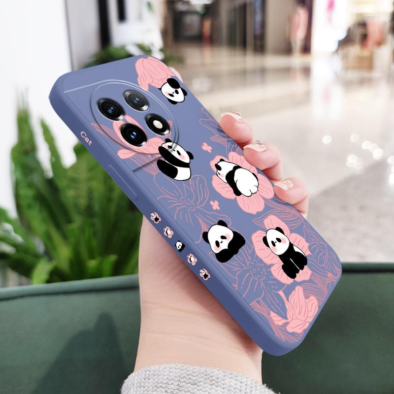 Flower Panda Phone Case For Oneplus 13 13R 12 12R 11 11R 10 10R 10T 9R 9RT 9 8T 8 7 7T Pro 5G Liquid Silicone Cover