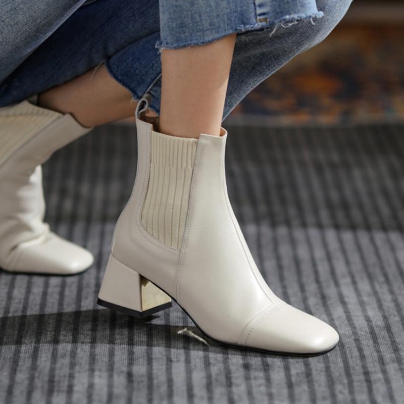 Fashion New Fall Shoes Women 2025 Women Designer Boots Black Leather Boot Square Toe Chunky Heel Women Shoes Winter Fashion Boots Women