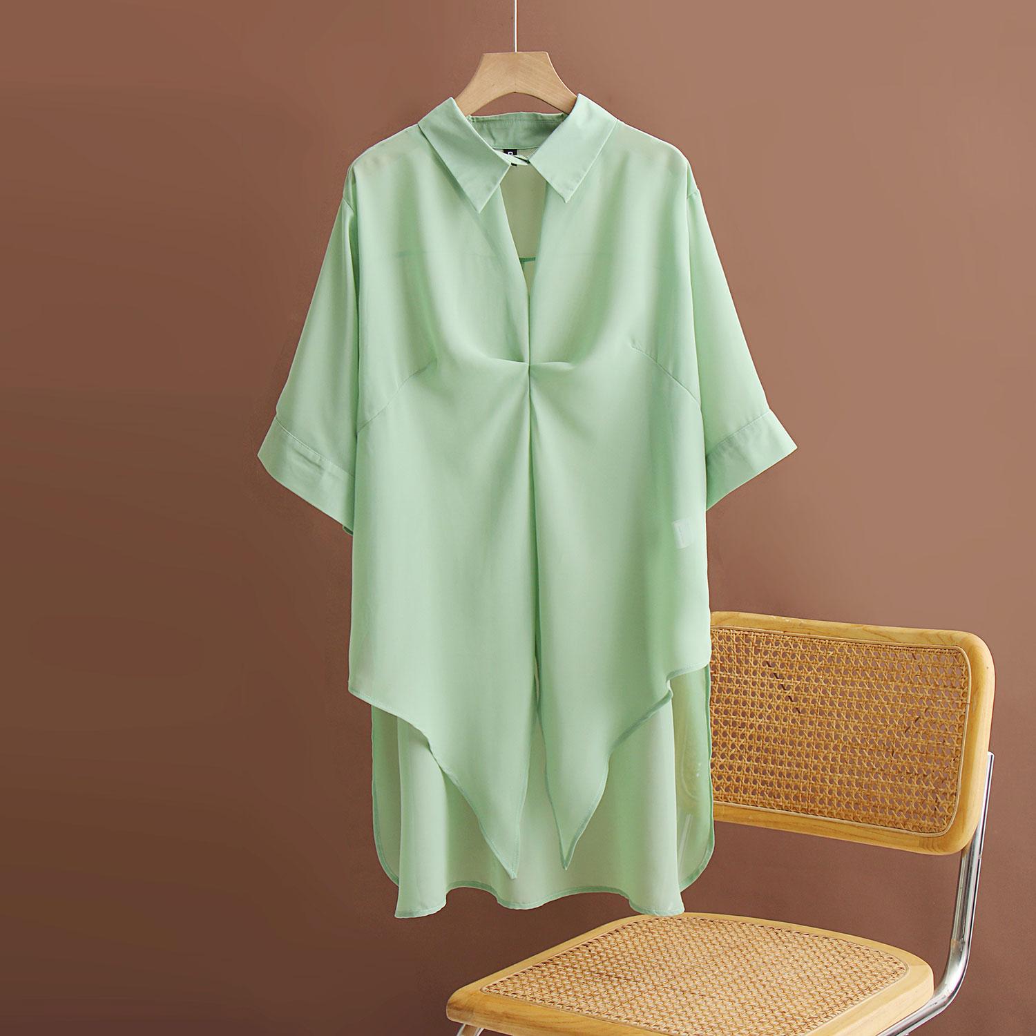 

DIMANAF Женская блузка больших размеров, длинные рубашки, большие размеры, летние элегантные офисные женские топы, туника, свободная повседневная однотонная женская одежда 2024 One Size