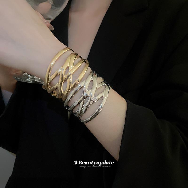 Irregular Metal Glossy Printing Open Bracelet Retro Simple Versatile Bracelet Light Luxury High-end Jewelry