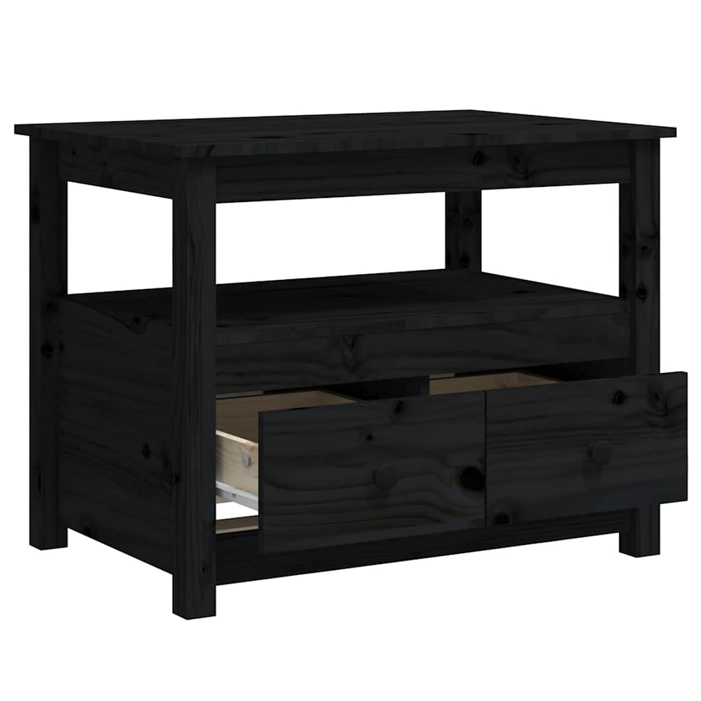 Vidaxl Stolik Kawowy, Czarny, 71X49X55 Cm, Lite Drewno Sosnowe