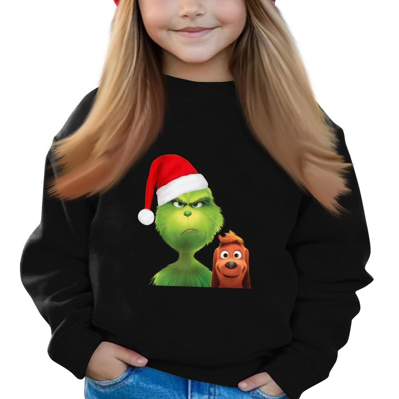 

Рождественские пуловеры с круглым вырезом для девочек, детские топы с принтом 100 чёрный