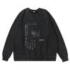 Vintage Washed Dark Anime Print Streetwear Hoodie Men - Retro Urban Sweatshirt With Cotton Lining