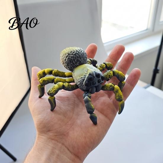 Detailed Fluffy Texture Spider 3D Printed Fidget Toy with Eyes, Large Articulated Figurine Unique Gothic Style Decor Flexible Joints, Halloween