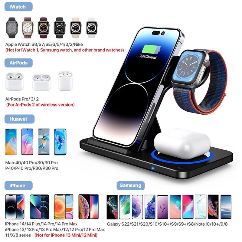 Three-in-One Ultra-thin Folding Wireless Charger Desk Stand - 22W Magnetic Fast Charging