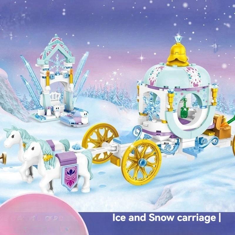 Creative Luxury Ice Castles Playground House Movies Winter Snow Horse Figures Building Blocks Set Toy For Girls Diy Gift