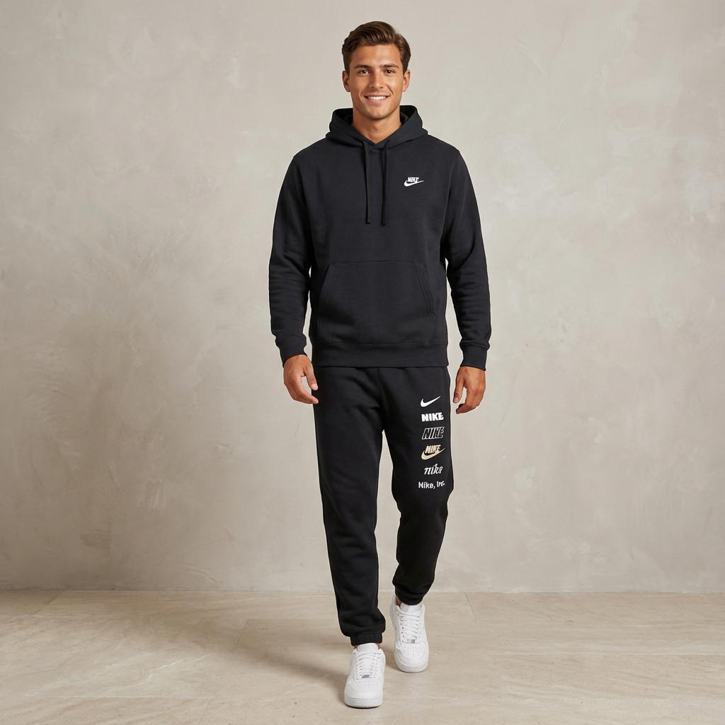Nike Sportswear Club Fleece Chaud Pull Sweat à Capuche Pantalon Mi-Taille à Revers Ensemble de Sport Décontracté Sweat-shirt Unisexe, Pantalon DX0796-010+-BV2655-010