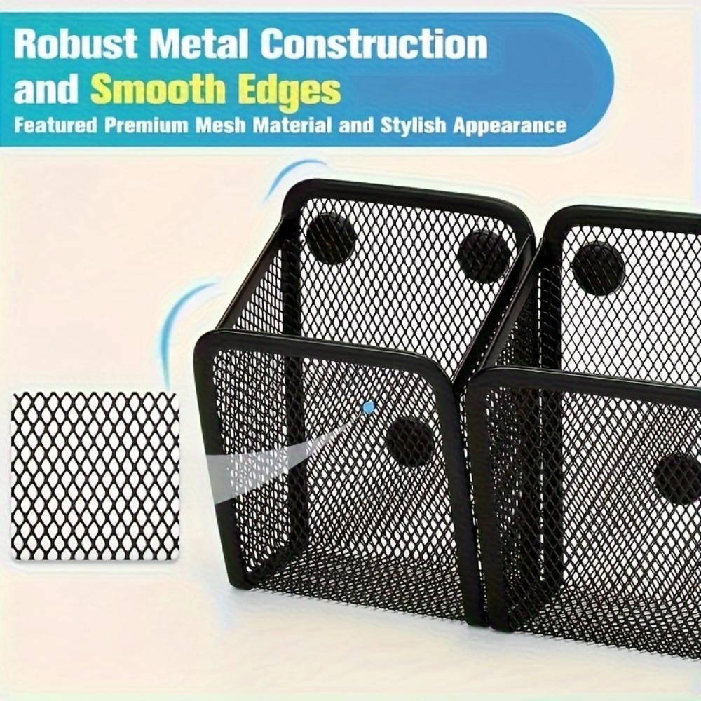 Magnetic Metal Storage Organizer with Hooks - Easy Install, Rust-Proof Wall-Mounted Pen Holder for Home & Office