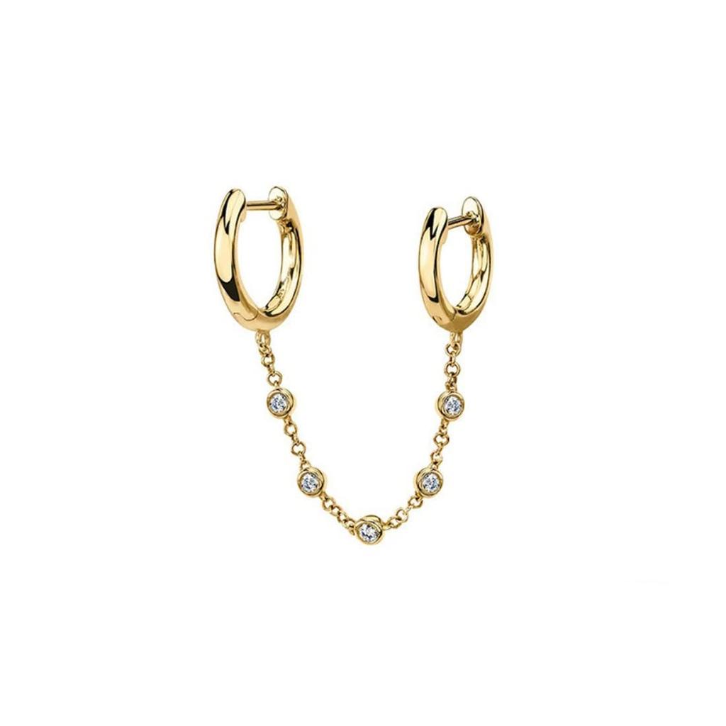 Rockyu Earrings for Double Hoop Chain Large and Small Ring Double Ring Silver Accessories Women, Zirconia, Earrings, Earrings, Hoop, Chain, Earrings,