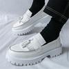 Trend Designer New White Black Tassel Loafers For Men Flats Male Walking Height Increasing Shoes Business Dress Moccasins