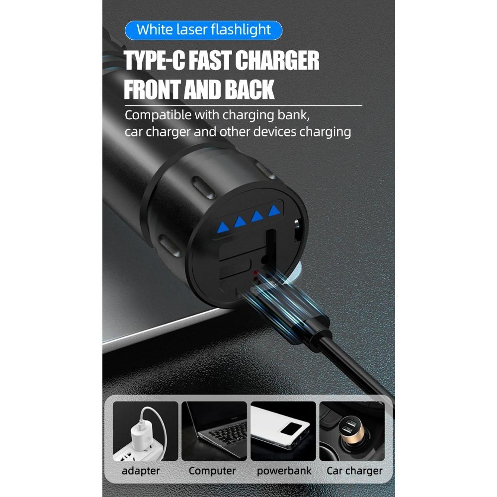 Hochleistungs-LED-Taschenlampe Typ-C Wiederaufladbar Zoom weißes Licht Tragbare Taschenlampe Outdoor Leistungsstarke Taschenlampe mit USB-Aufladung