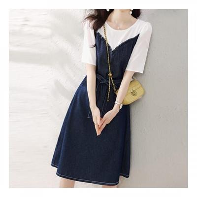 Navava Women Casual Two In One Round Neck Short Sleeve Dress No775