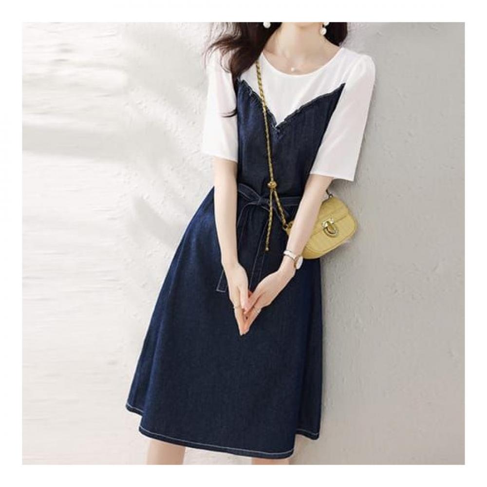 Navava Women Casual Two In One Round Neck Short Sleeve Dress No775