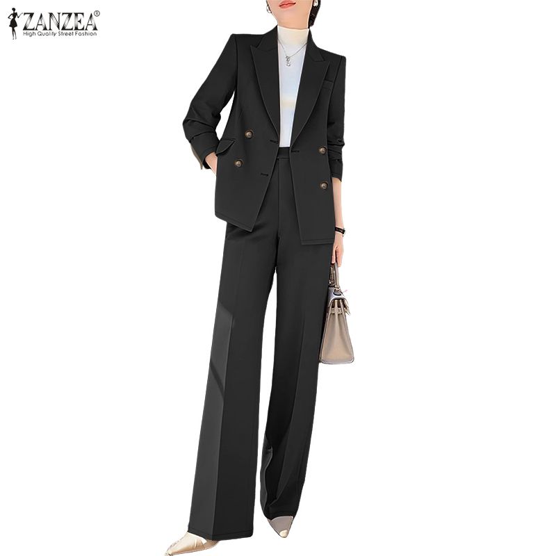 ZANZEA Ensembles tailleur deux pièces décontractés pour femmes avec blazer à manches longues et pantalon